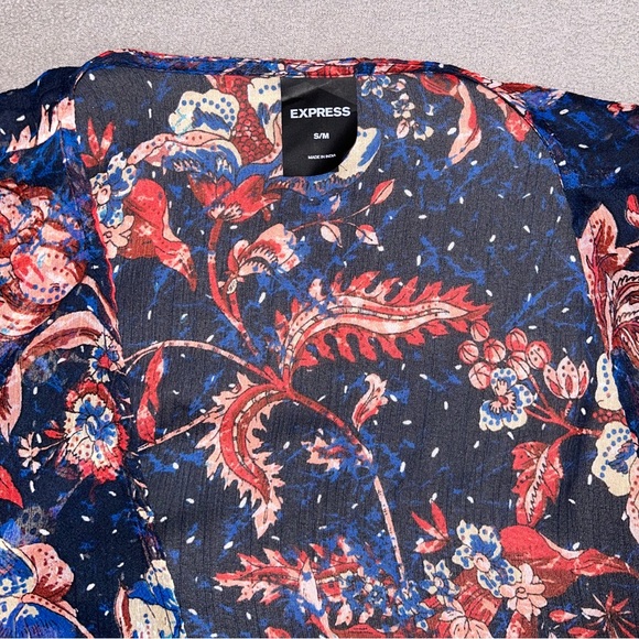 Blue Red Floral Print Kimono - Express - Women’s S/M - Picture 3 of 4